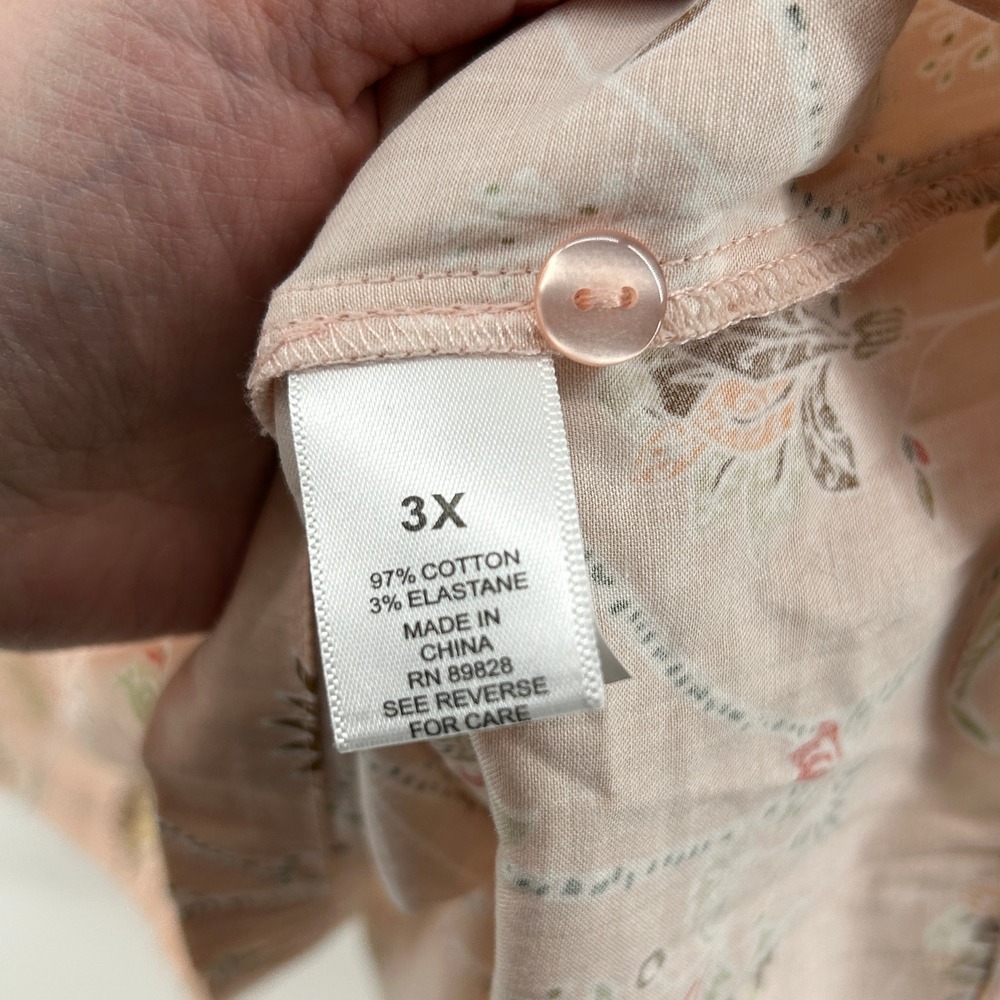 Martha Stewart Leah Floral Peasant Peach Pink Cotton Stretch Blouse 3X Spring - Picture 6 of 10